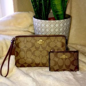 Coach clutch purse w/mini ID wallet brown